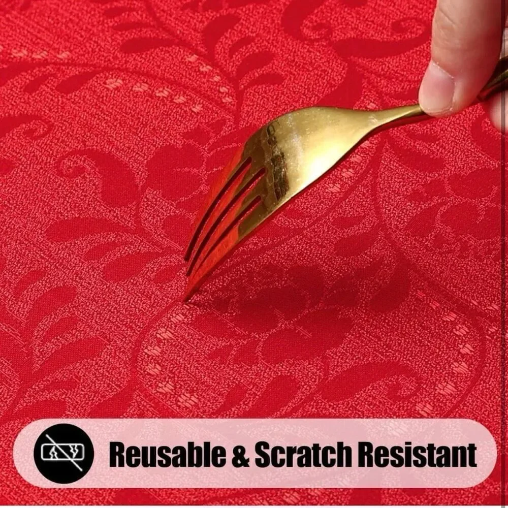 Rectangle Christmas RedTablecloth 60x84 Inch Waterproof Damask Jacquard Cloth